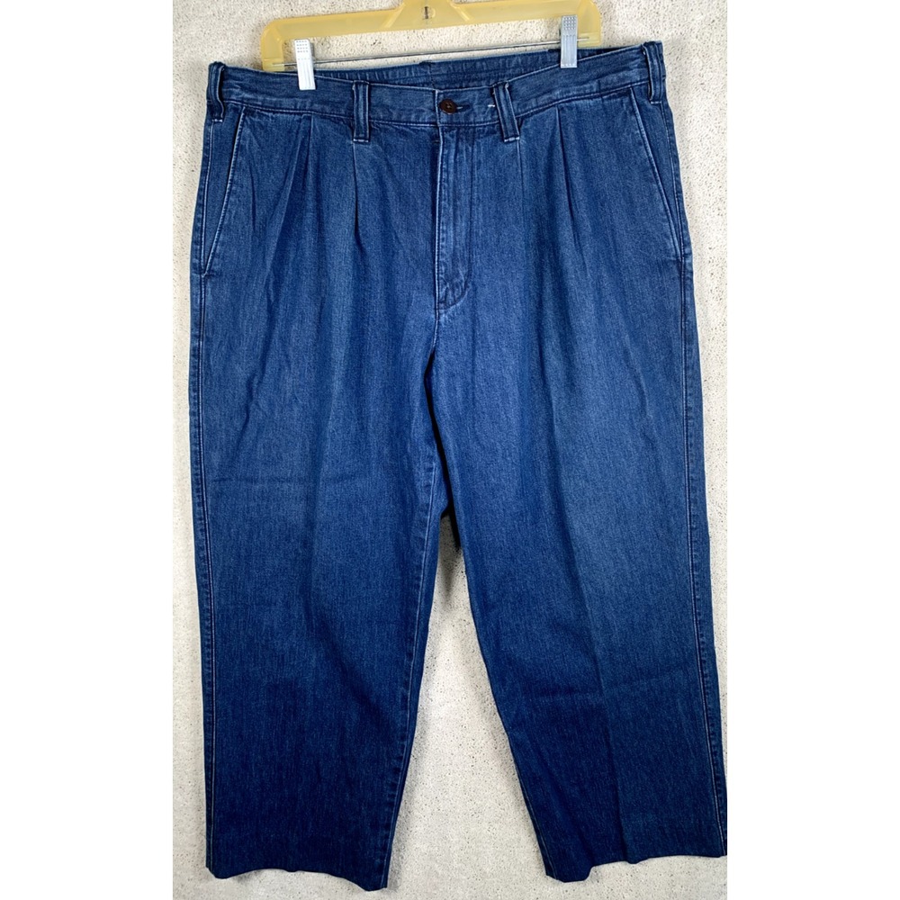 Eddie Bauer Mens Pleated Denim Pants Slacks Size‎ 40 Blue Cotton Straight 2011